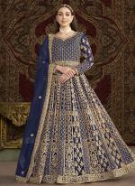 Net Blue Wedding Wear Emboidery Work Anarkali Suit